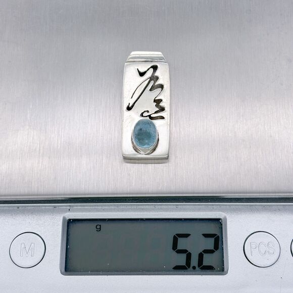 Vintage WL SS Gallery Sterling Silver 925 Abstract Cut Out Blue Glass Pendant - Picture 6 of 6